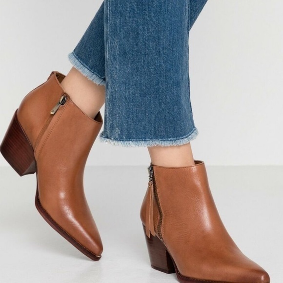 Sam Edelman Shoes - Sam Edelman Walden Whiskey Ankle Boots with Chunky Heel and Smooth Leather